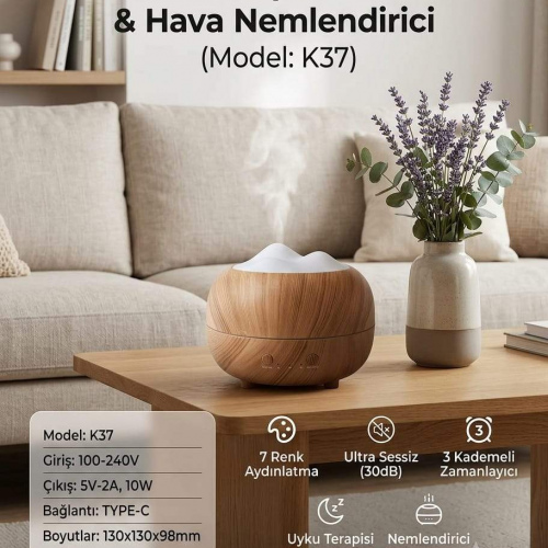  Dağ Tasarımlı Aromaterapi Difüzörü 7 ışıklı 300ml